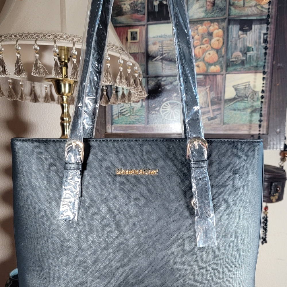Montana West Black Tote Bag with Textured Handles